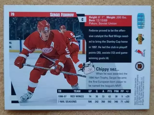 НХЛ Сергей Федоров Детройт Ред Уингз Динамо Минск ЦСКА Москва Магнитогорск № 79 1