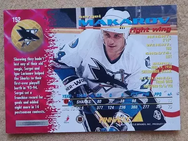 НХЛ Сергей Макаров Сан-Хосе Шаркс Челябинск ЦСКА Москва № 152 1