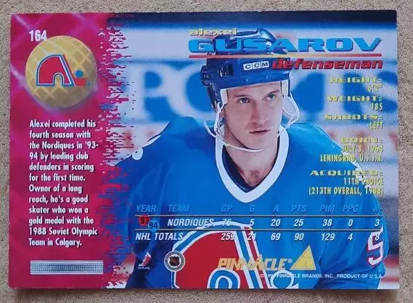 НХЛ Алексей Гусаров Квебек Нордикс СКА Ленинград ЦСКА Москва № 164 1