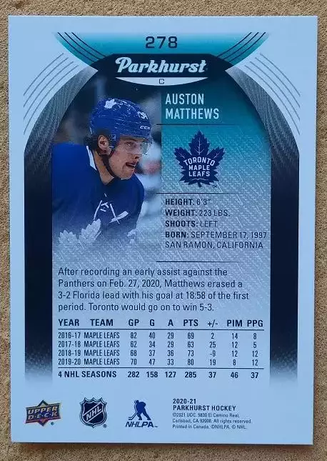 НХЛ Остон Мэттьюс Торонто Мэйпл Лифс № 278 1