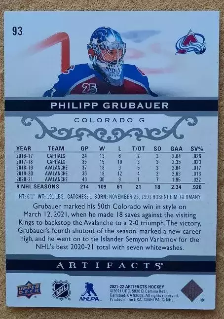НХЛ Филипп Грубауэр Колорадо Эвеланш № 93 1