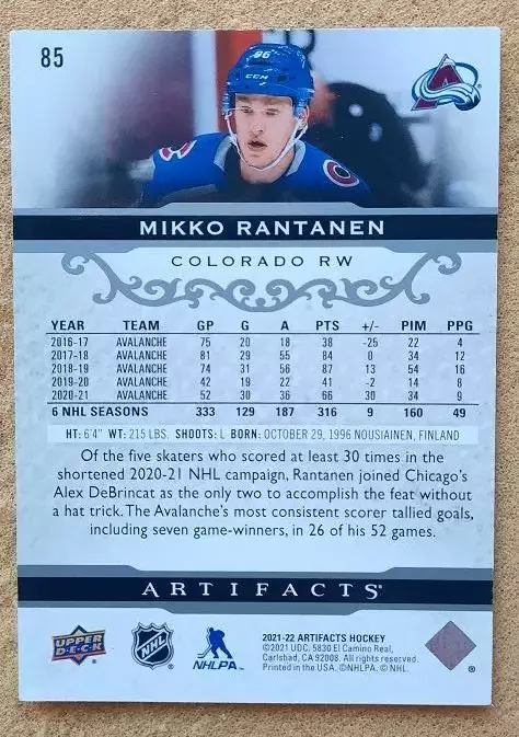 НХЛ Микко Рантанен Колорадо Эвеланш № 85 1
