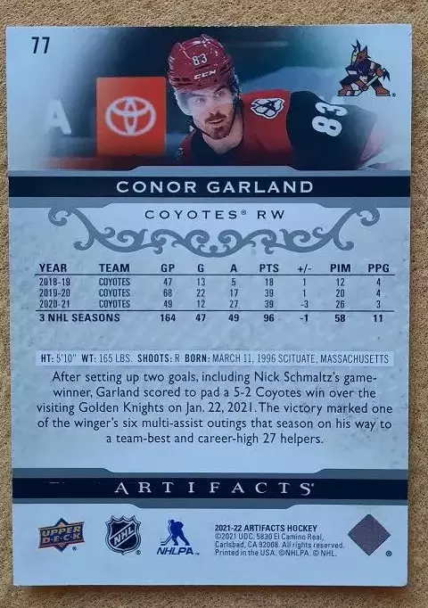 НХЛ Конор Гарленд Аризона Койотис № 77 1