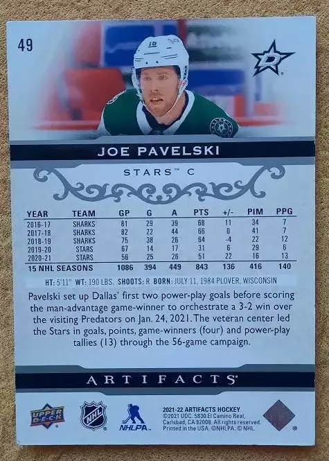 НХЛ Джо Павелски Даллас Старз № 49 1