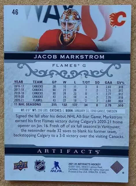 НХЛ Якоб Маркстрем Калгари Флэймз № 46 1