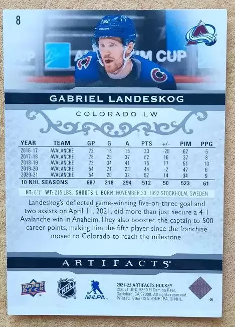 НХЛ Габриэль Ландеског Колорадо Эвеланш № 8 1