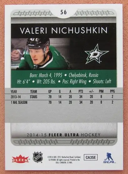 НХЛ Валерий Ничушкин Даллас Старз Челябинск ЦСКА Москва № 56 1