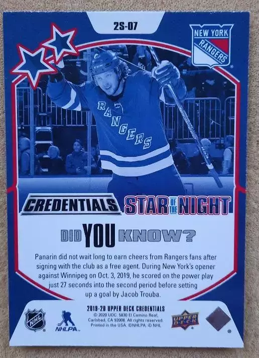 НХЛ Артемий Панарин Нью-Йорк Рейнджерс Подольск Казань СКА № 2S - 07 1