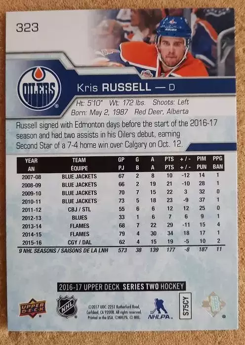 НХЛ Крис Расселл Эдмонтон Ойлерз № 323 1