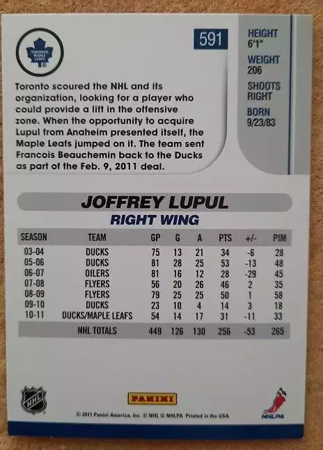 НХЛ Джоффри Лупул Торонто Мэйпл Лифс Екатеринбург № 591 1