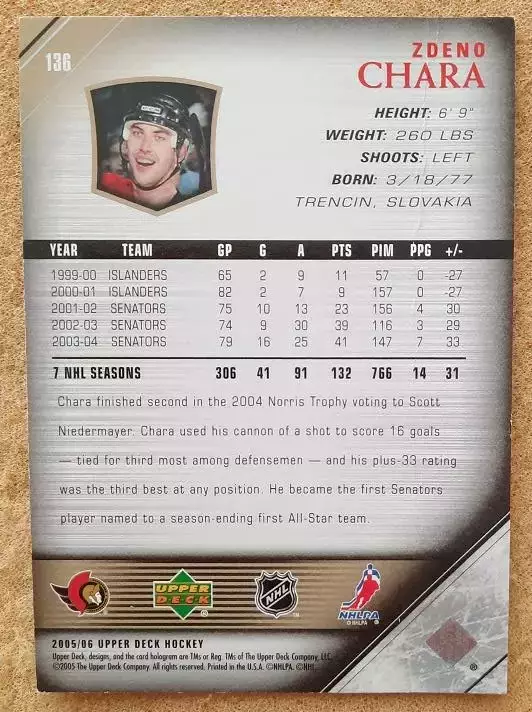 НХЛ Здено Хара Оттава Сенаторз № 136 1