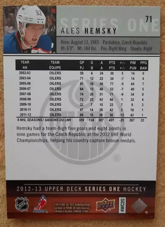 НХЛ Алеш Гемски Эдмонтон Ойлерз № 71 1