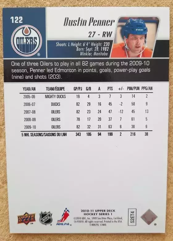 НХЛ Дастин Пеннер Эдмонтон Ойлерз № 122 1