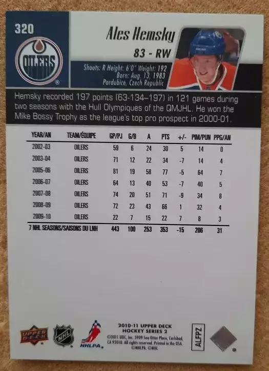 НХЛ Алеш Гемски Эдмонтон Ойлерз № 320 1