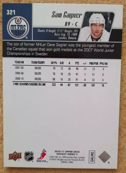 НХЛ Сэм Ганье Эдмонтон Ойлерз № 321 1