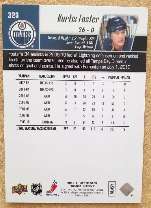 НХЛ Кёртис Фостер Эдмонтон Ойлерз № 323 1