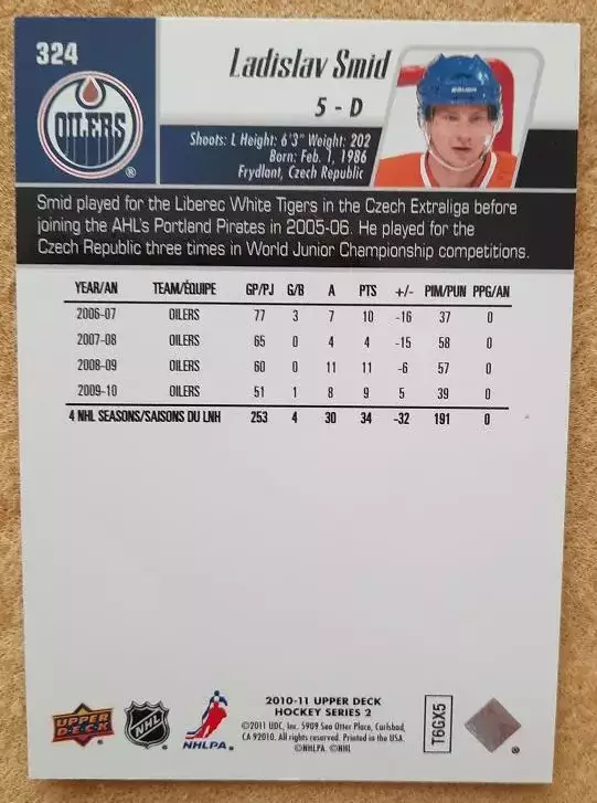 НХЛ Ладислав Шмид Эдмонтон Ойлерз № 324 1