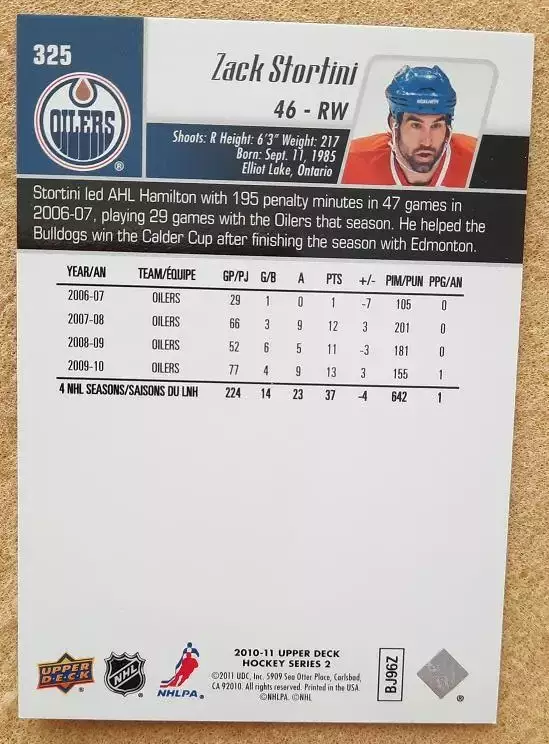 НХЛ Зак Стортини Эдмонтон Ойлерз № 325 1