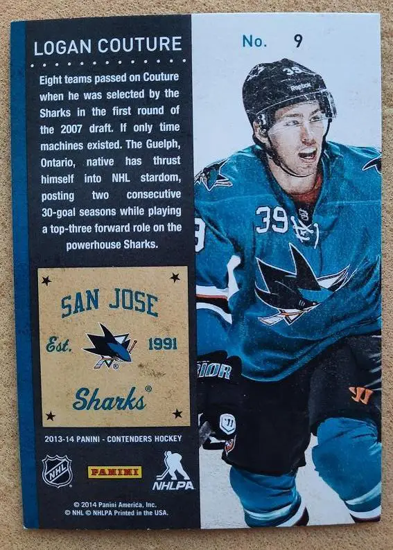 НХЛ Логан Кутюр Сан-Хосе Шаркс № 9 1