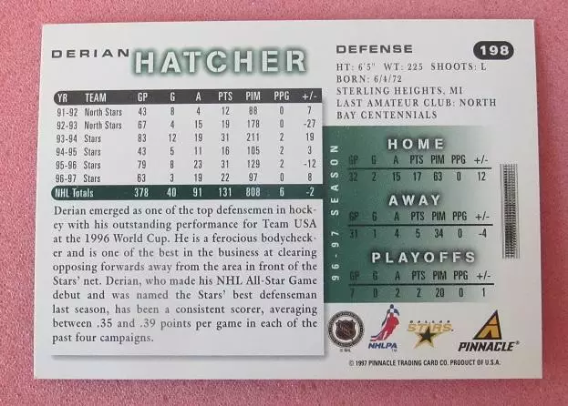 НХЛ Дериан Хэтчер Даллас Старз № 198 1