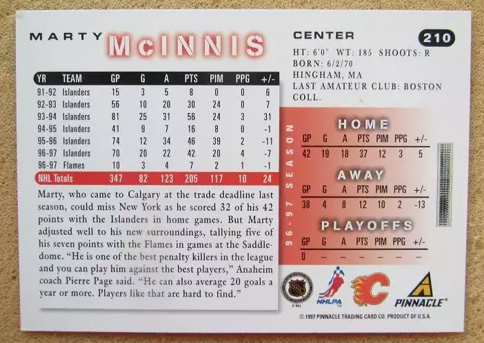НХЛ Марти Макиннис Калгари Флэймз № 210 1