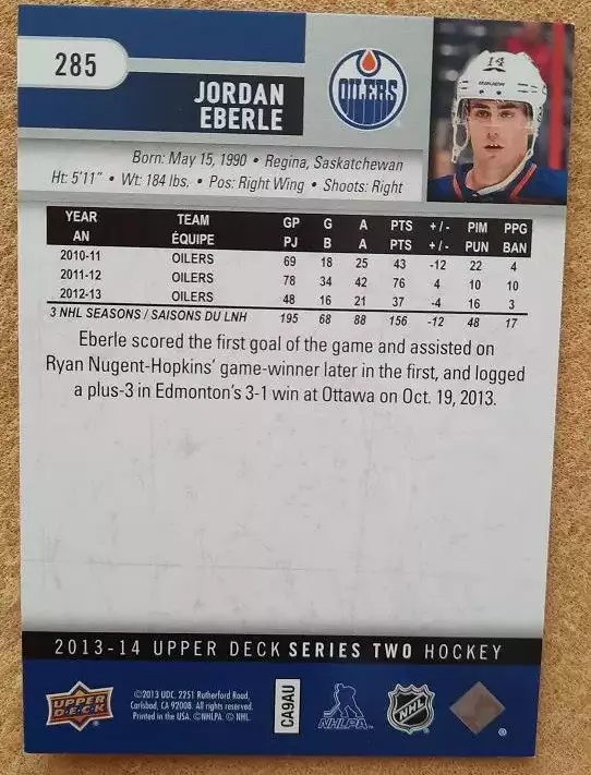 НХЛ Джордан Эберле Эдмонтон Ойлерз № 285 1
