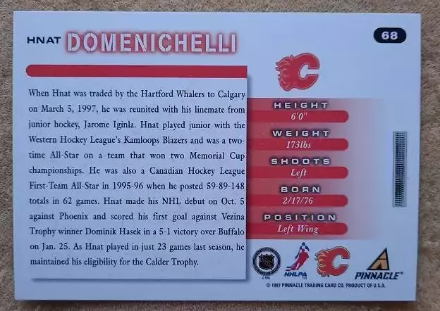 НХЛ Гнат Доменичелли Калгари Флэймз № 68 1