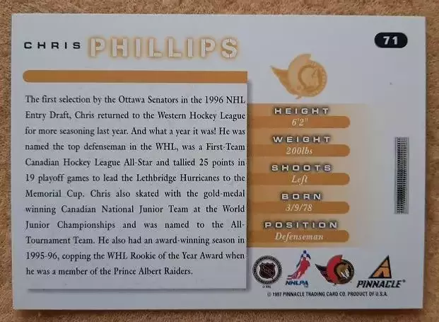 НХЛ Крис Филлипс Оттава Сенаторз № 71 1