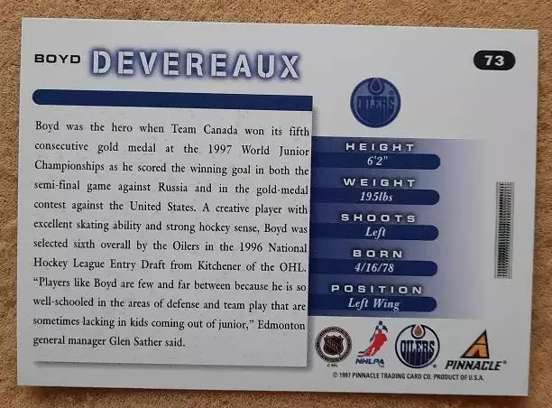 НХЛ Бойд Деверо Эдмонтон Ойлерз № 73 1