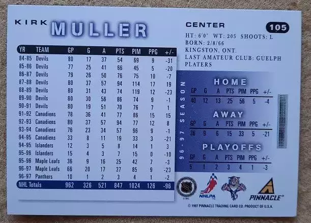 НХЛ Кирк Мюллер Флорида Пантерз № 105 1