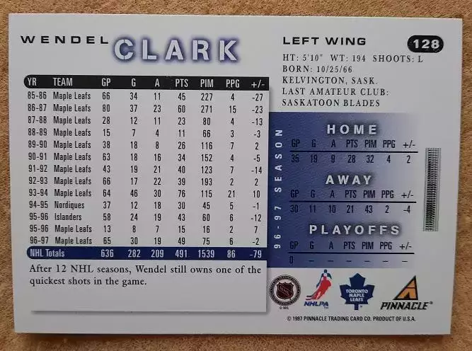 НХЛ Вендель Кларк Торонто Мэйпл Лифс № 128 1