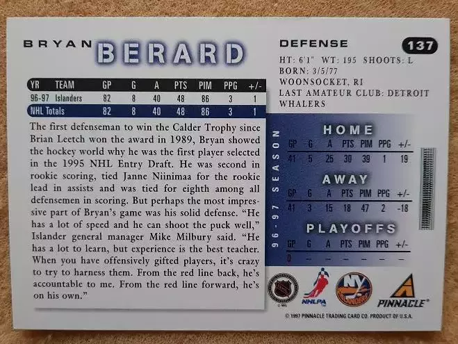 НХЛ Брайан Берард Нью-Йорк Айлендерс № 137 1