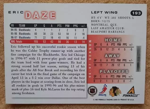 НХЛ Эрик Дазе Чикаго Блэкхокс № 193 1