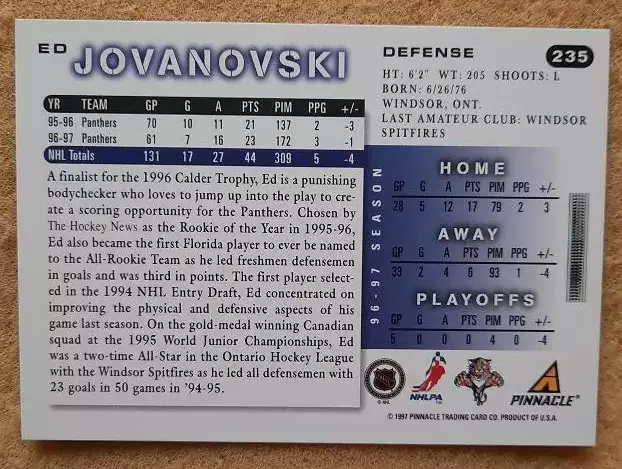 НХЛ Эд Жовановски Флорида Пантерз № 235 1