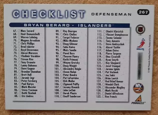 НХЛ Брайан Берард Нью-Йорк Айлендерс № 267 чек-лист 1
