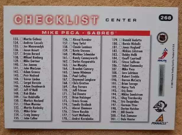 НХЛ Майкл Пека Баффало Сейбрз № 268 чек-лист 1