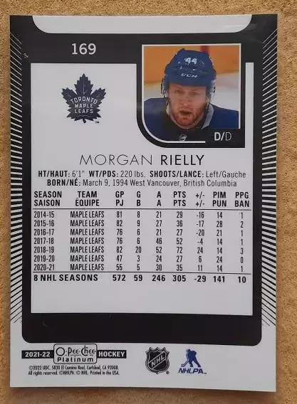 НХЛ Морган Райлли Торонто Мэйпл Лифс № 169 1