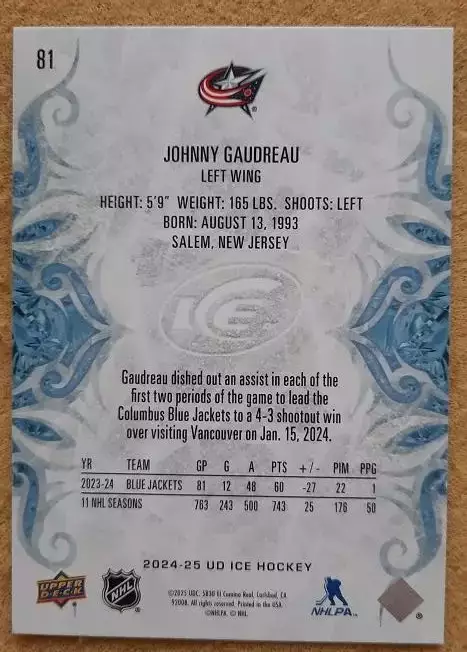 НХЛ Джонни Гудро Коламбус Блю Джекетс № 81 1