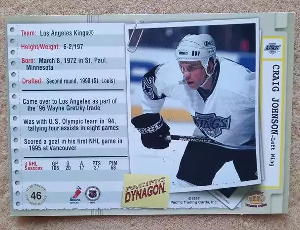 НХЛ Крейг Джонсон Лос-Анжелес Кингз № 46 1