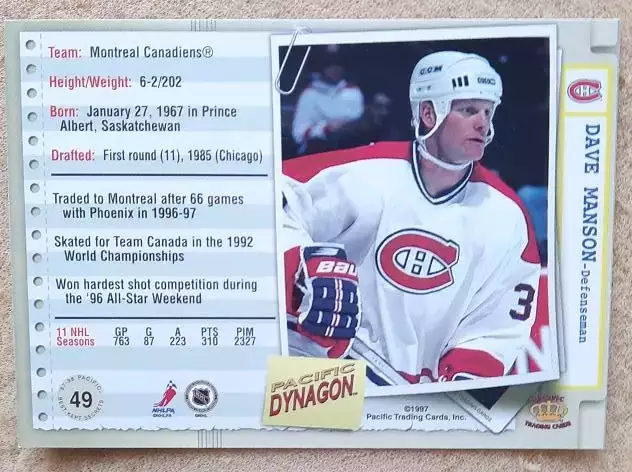 НХЛ Дэйв Мэнсон Монреаль Канадиенс № 49 1