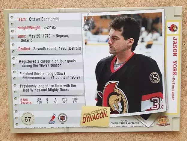 НХЛ Джейсон Йорк Оттава Сенаторз № 67 1