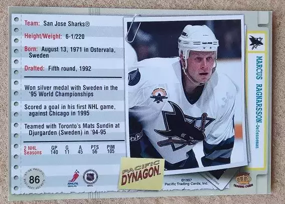 НХЛ Маркус Рагнарссон Сан-Хосе Шаркс № 86 1