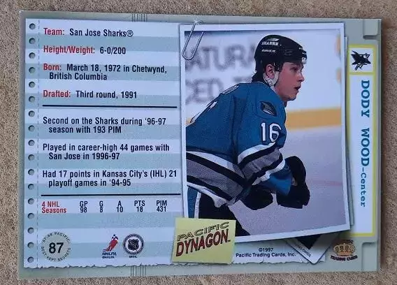 НХЛ Доди Вуд Сан-Хосе Шаркс № 87 1