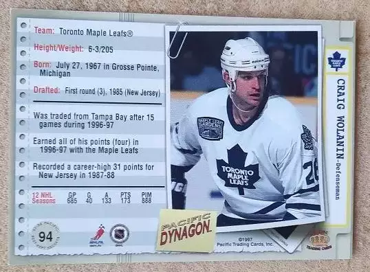 НХЛ Крейг Воланин Торонто Мэйпл Лифс № 94 1