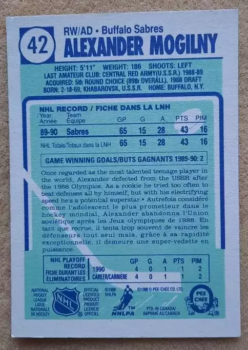 НХЛ Александр Могильный Баффало Сейбрз ЦСКА Москва № 42 1