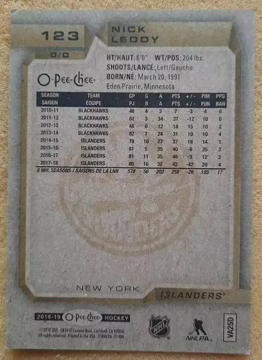 НХЛ Ник Ледди Нью-Йорк Айлендерс № 123 1