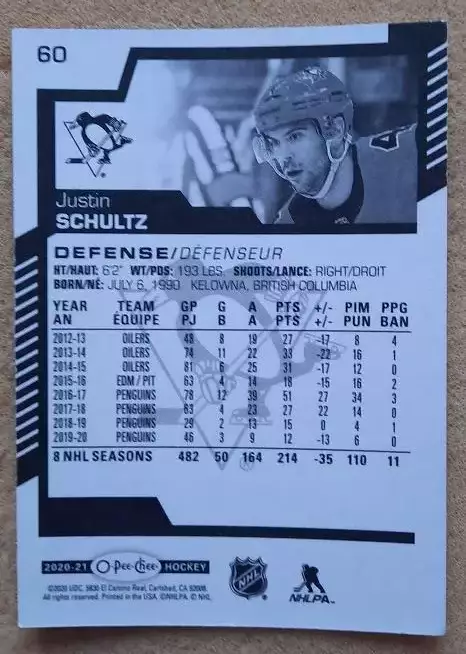 НХЛ Джастин Шульц Питтсбург Пингвинз № 60 1