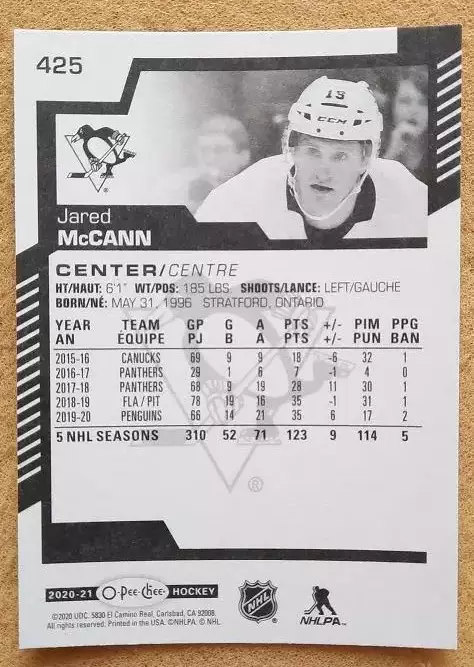 НХЛ Джаред Макканн Питтсбург Пингвинз № 425 1