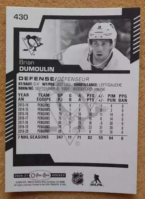 НХЛ Брайан Дюмулин Питтсбург Пингвинз № 430 1