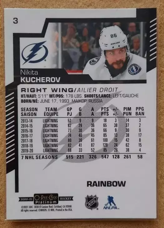 НХЛ Никита Кучеров Тампа-Бэй Лайтнинг Красная Армия Москва № 3 1